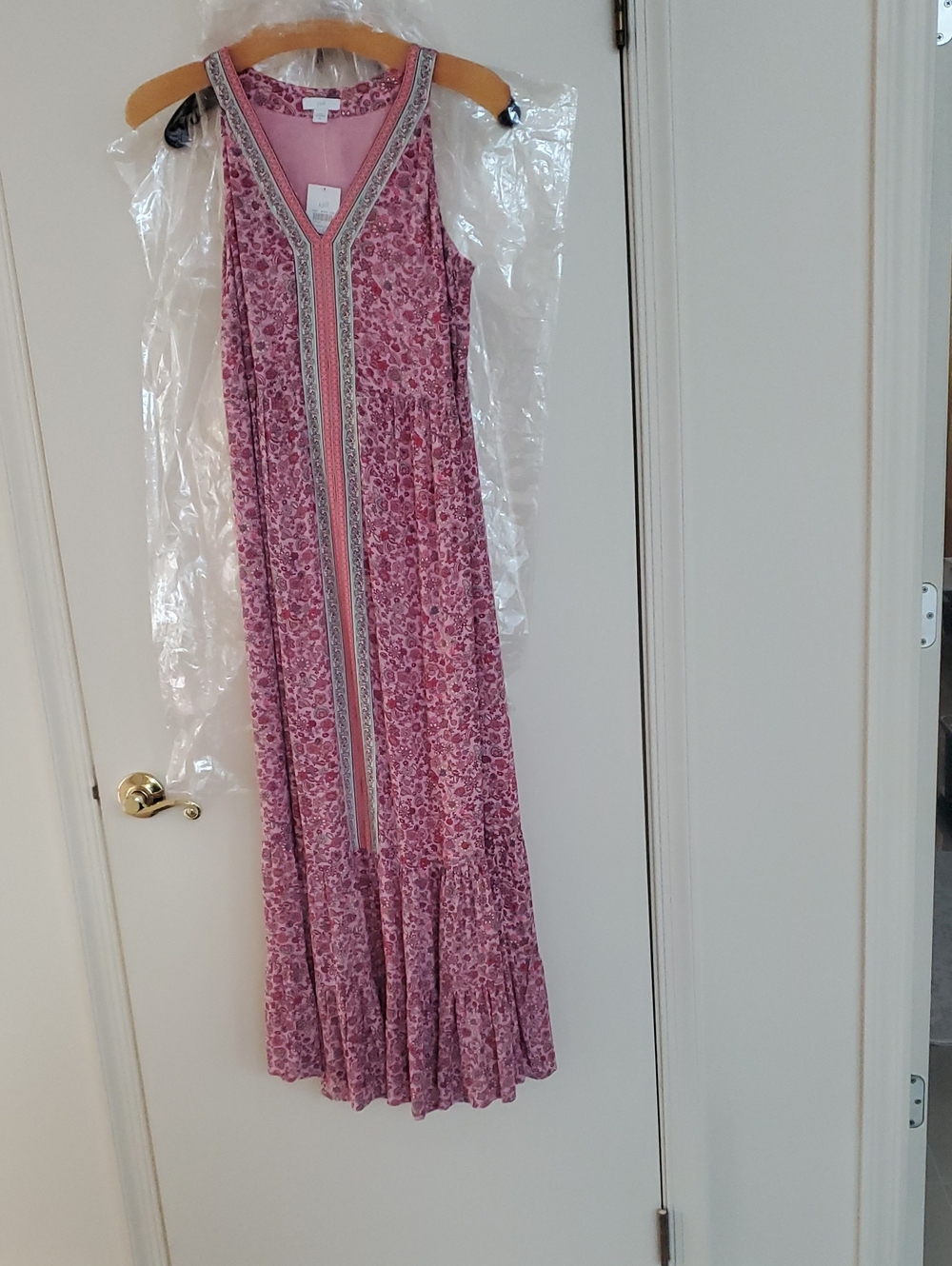NWT J. Jill Pink Floral V-Neck Maxi Dress EmbPanel XS reg 100%Rayon